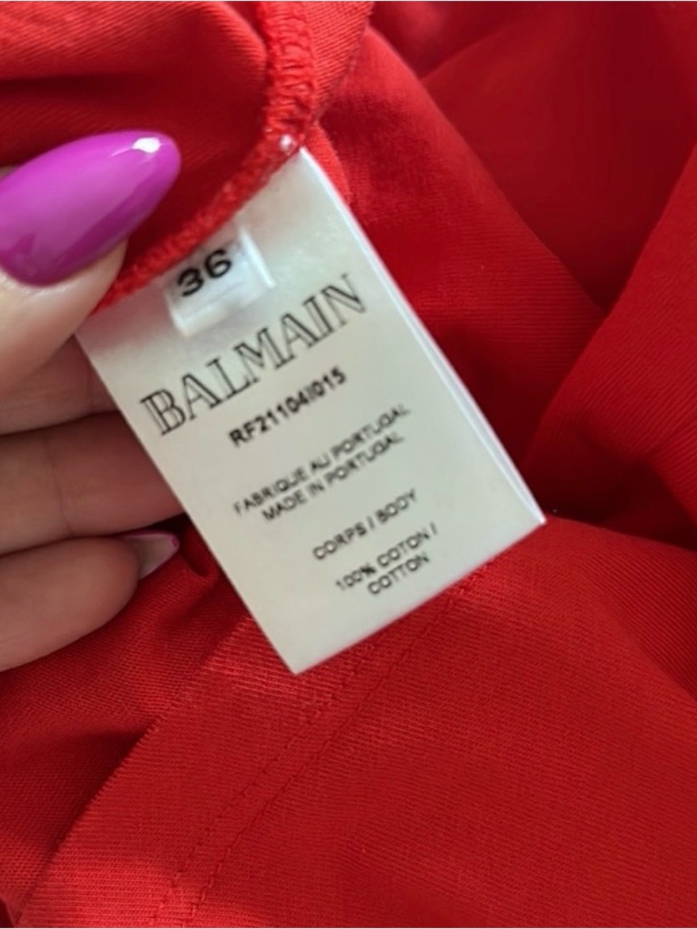 Balmain Red Short-Sleeve Logo Tee with Silver Buttons - Picture 4 of 5